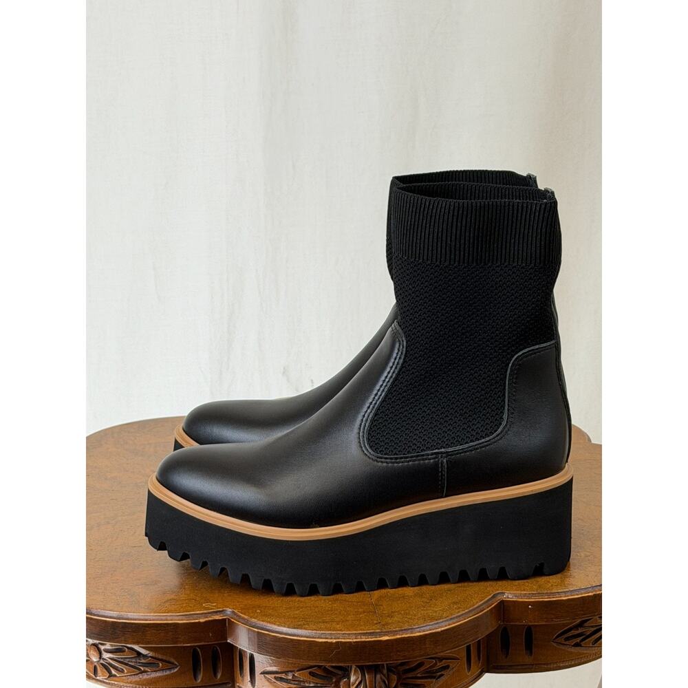 NIB ALL BLACK Black Flatform Sock Chelsea Platform Boots #0373 EU 39 - Picture 4 of 8